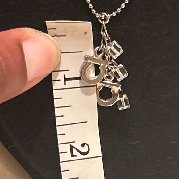 Ferragamo Silver Tone Double Gancini Charm Necklace 16" Ball Chain Luxury Logo - Picture 8 of 9